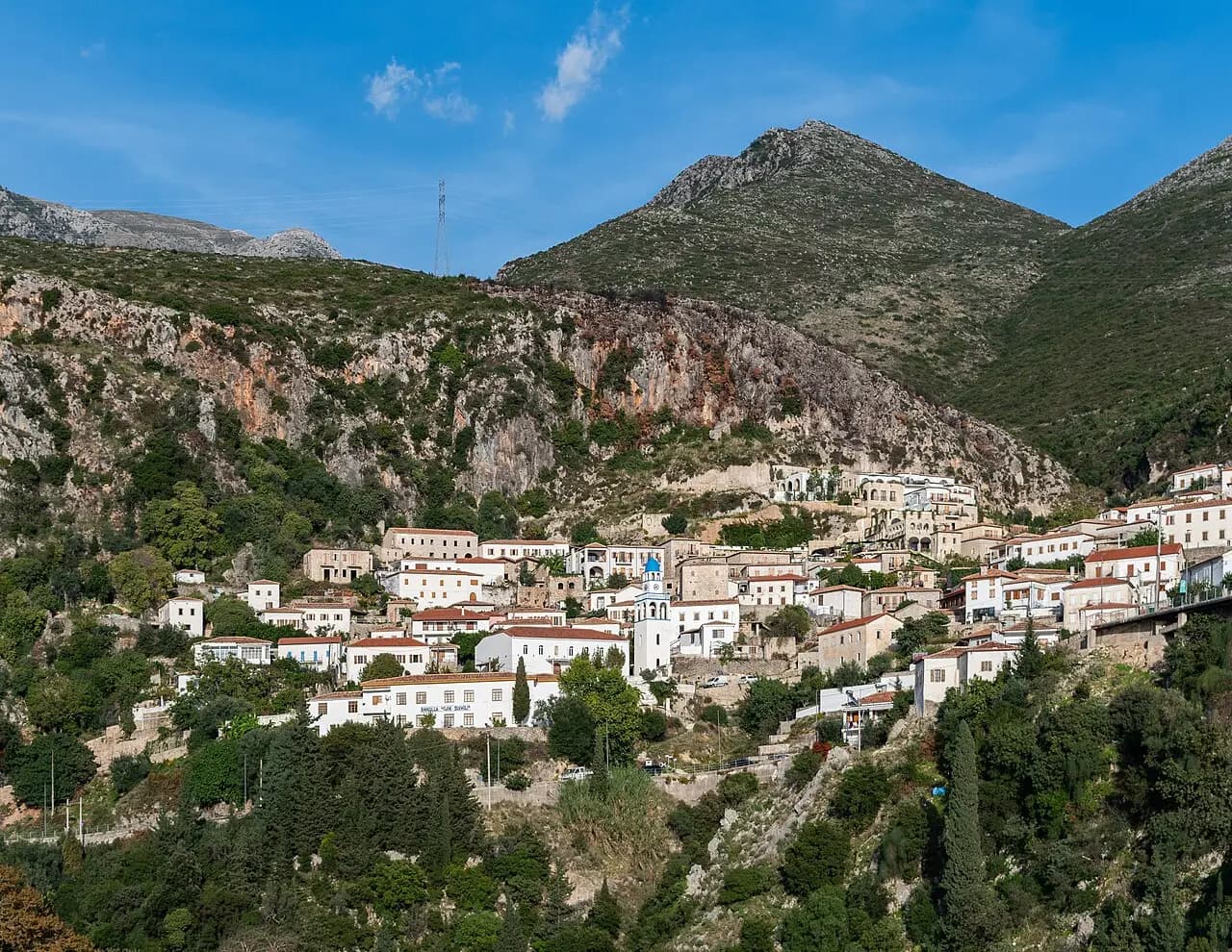 Part of the old town of Dhërmi, Himarë, Albania, surrounded by the Ceraunian Mountains