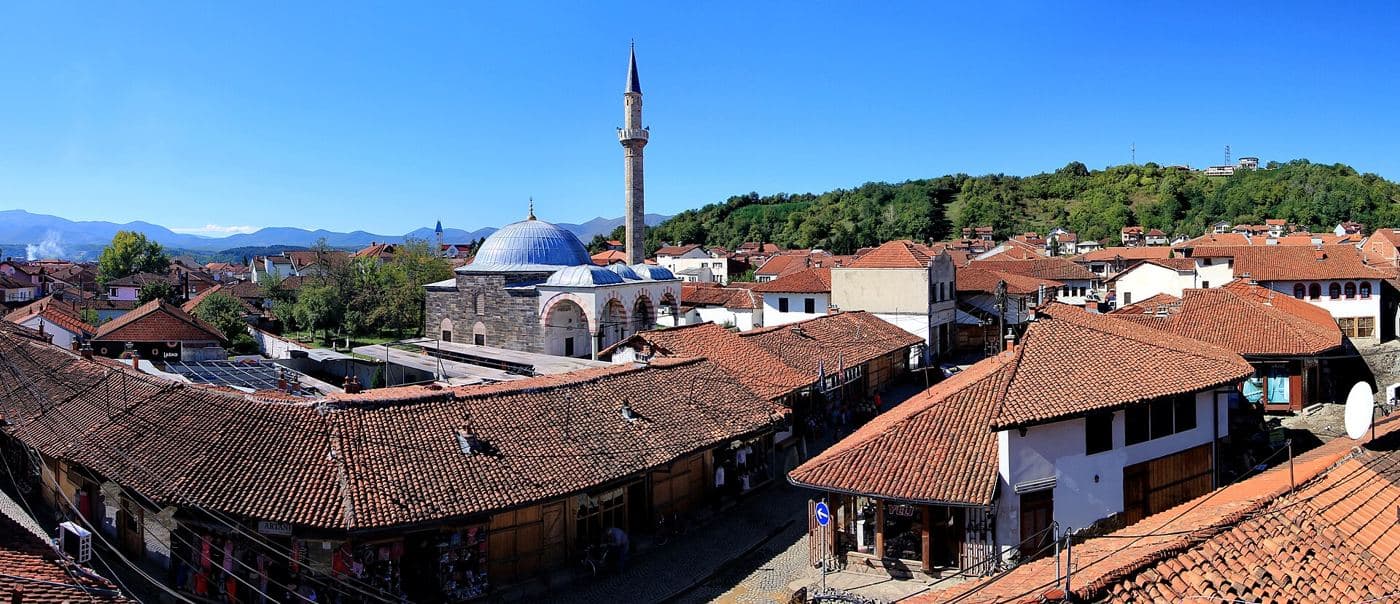 Panaorama of Big Bazaar in Gjakova showing the Hadum Mosque