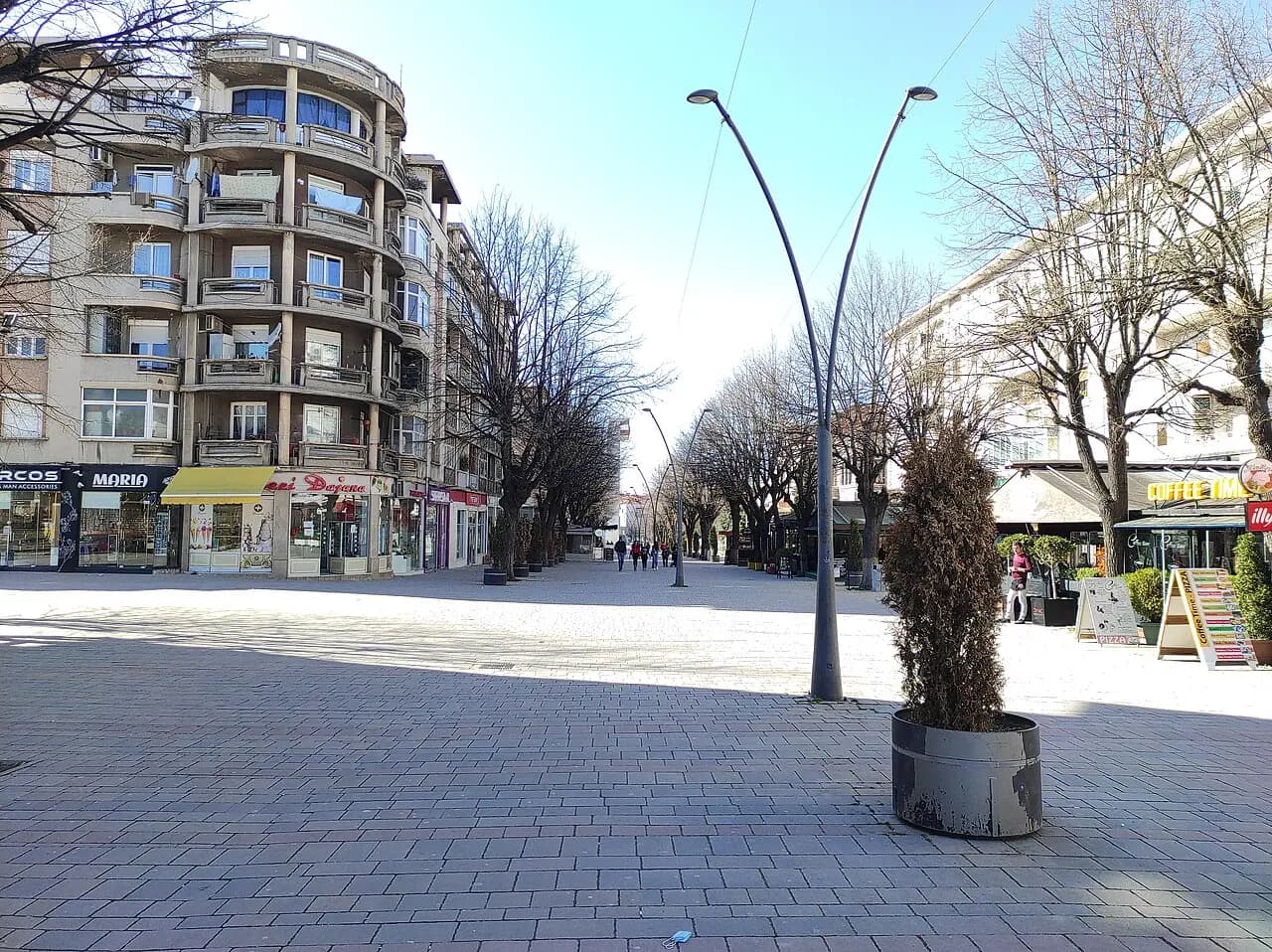 Main pedestrian street in Korçë, Albania
