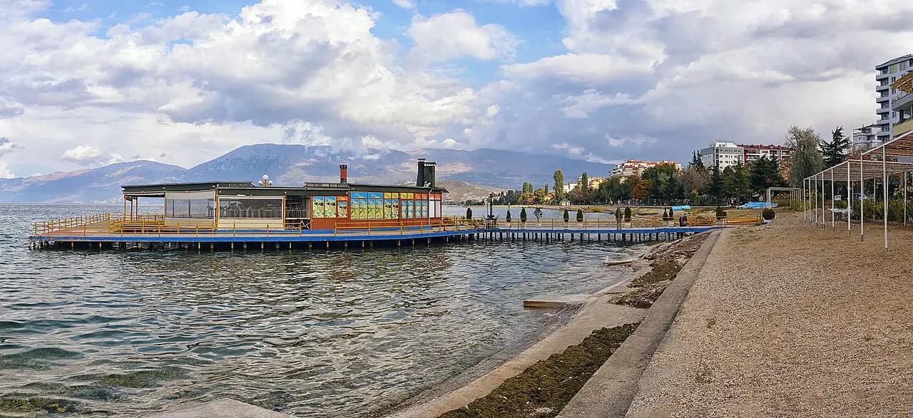 The lakeside promenade in Pogradec, Albania