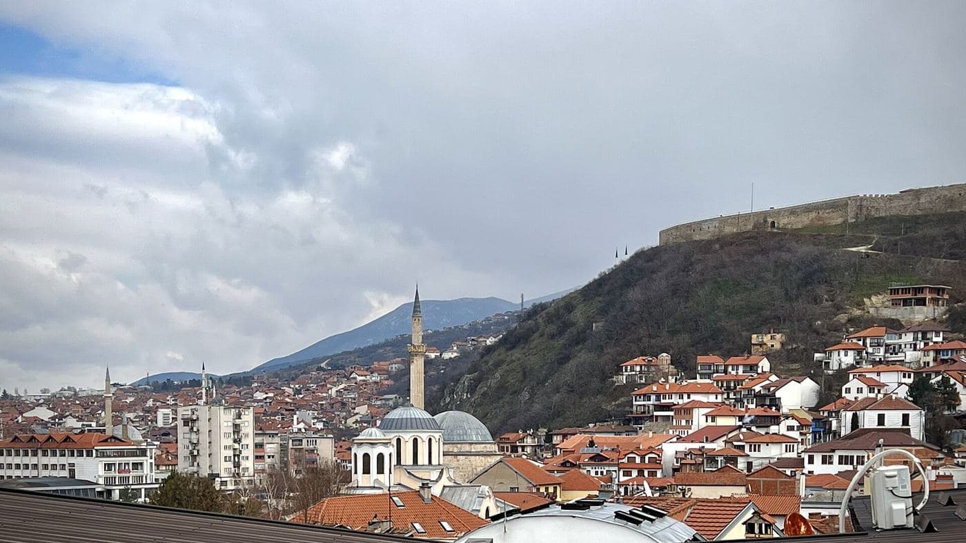 Prizren, Kosovo Feb 2023 - View with Mosque and Fortress