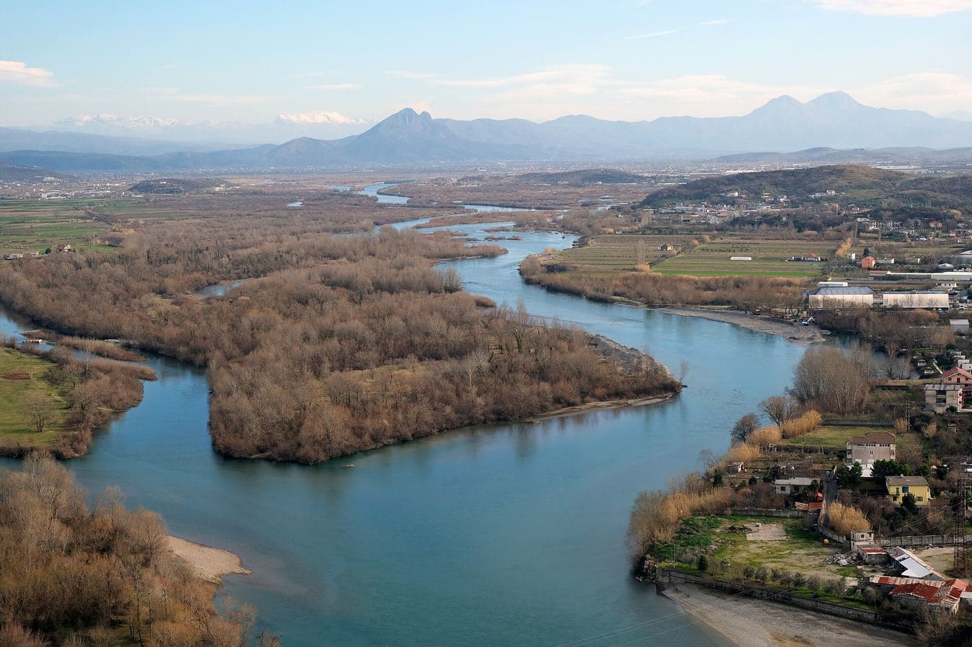 View of Drin river from Rozafa Fortress. Shkodër, Albania.