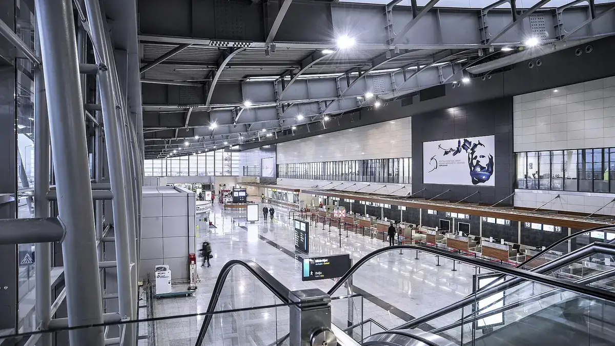Inside the terminal at Prishtina International Airport