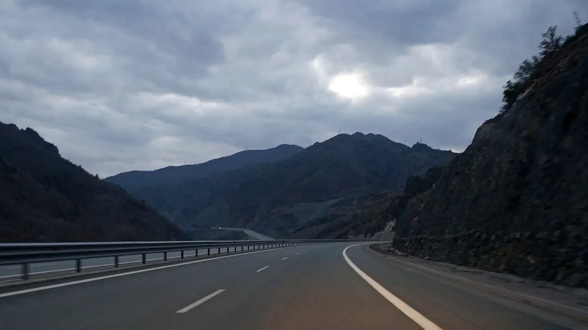 Rruga e Kombit at dusk, the highway between Albania and Kosovo