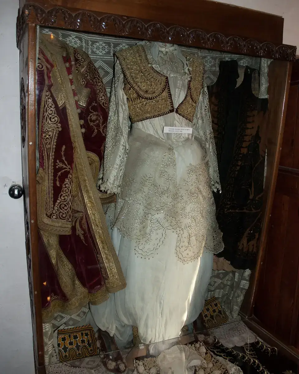 A traditional Albanian women's costume on display