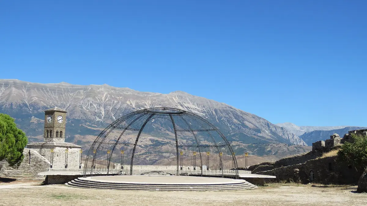 The festival stage inside Gjirokastër castle, home of the National Folklore Festival